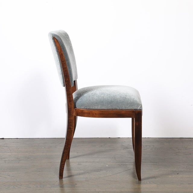 Set of Eight Art Deco Sculptural Walnut Dining Chairs in Plush Mohair Upholstery For Sale - Image 12 of 18