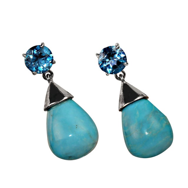2010s Sleeping Beauty and Apatite Dangle Earrings - 2 Pieces For Sale - Image 5 of 5