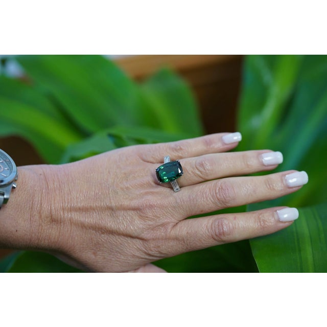 12.68 Carat Zoisite Green Tanzanite & Diamond Ring in Platinum 950 | IGI Certifi, Size 7 For Sale - Image 10 of 12