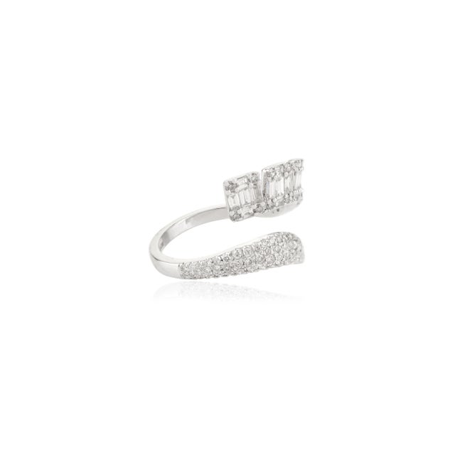 White 14k Solid Gold Natural Crossover Diamond Bypass Ring Size 6 For Sale - Image 8 of 12