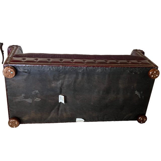 1990s Chesterfield Sofa Schafer Brothers Fine Leather Rolled Arms Tufted Seat Bordeaux For Sale - Image 15 of 15