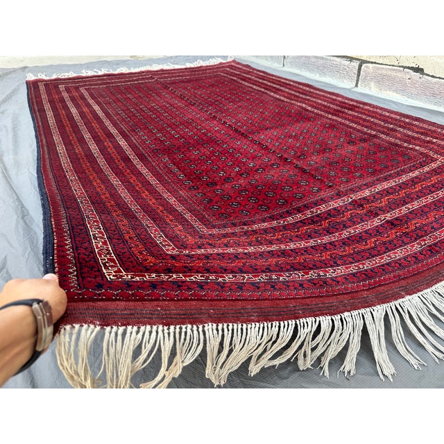 Fine Red Tekke Bokhara Hand-Knotted Wool Rug - 6'6" X 9'6" For Sale - Image 4 of 11