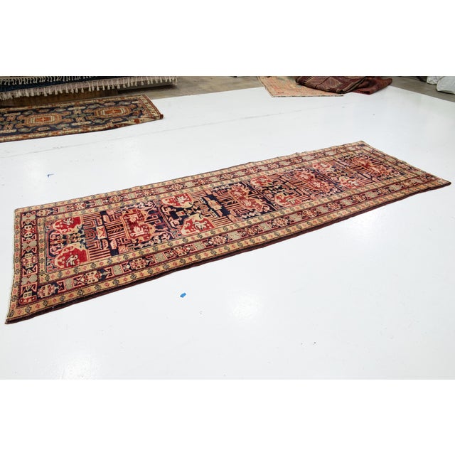Allover Designed Persian Heriz Wool Runner in Blue and Peach For Sale - Image 4 of 11