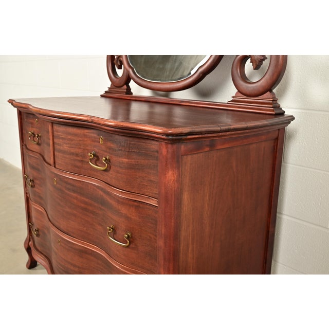 Early Widdicomb Antique Victorian Carved Mahogany Serpentine Front Dresser With Mirror, Circa 1890s For Sale - Image 12 of 18