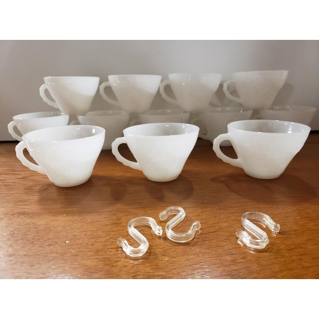 Vintage Anchor Hocking Grape Vine Milk Glass Punch Bowl Set With 12 Cups For Sale - Image 9 of 10