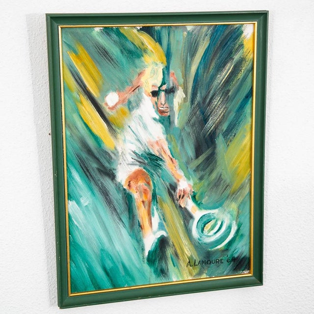 Mid-Century Modern Mid Century Modern Abstract Figure Painting Original Art Tennis 1964 Signed MCM For Sale - Image 3 of 12