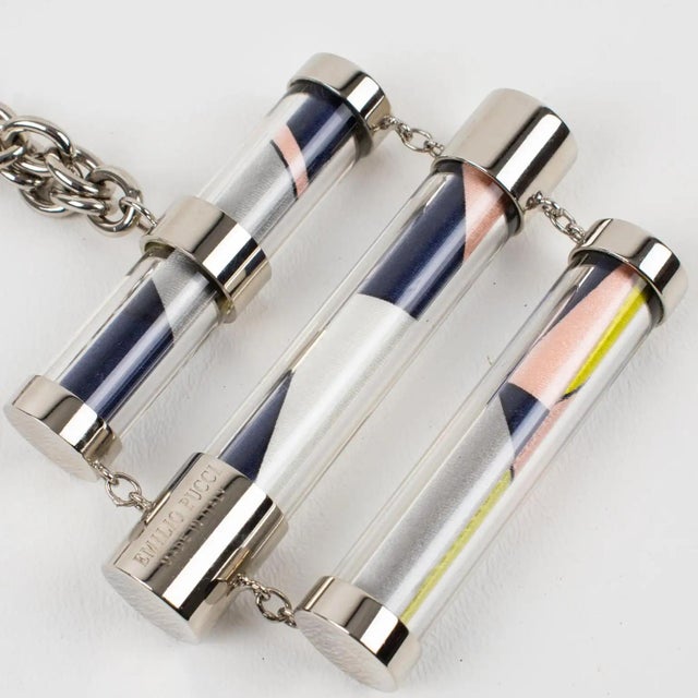 Emilio Pucci Futuristic Silvered Metal and Silk Abstract Geometric Necklace For Sale In Atlanta - Image 6 of 9