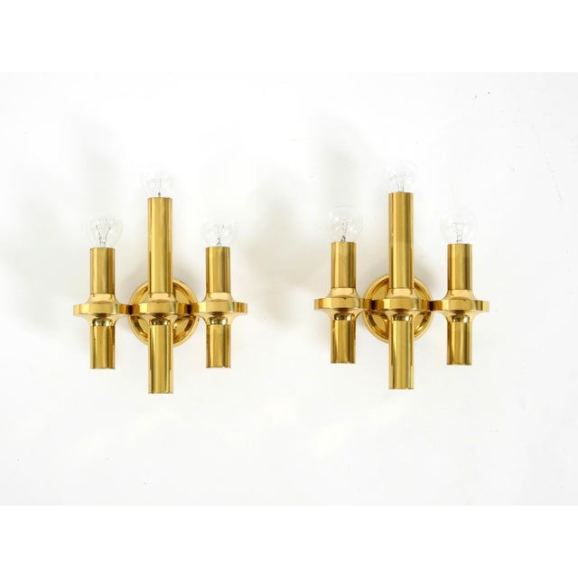 Three-Arm Brass Wall Lamps, 1960s, Set of 2 For Sale - Image 4 of 18