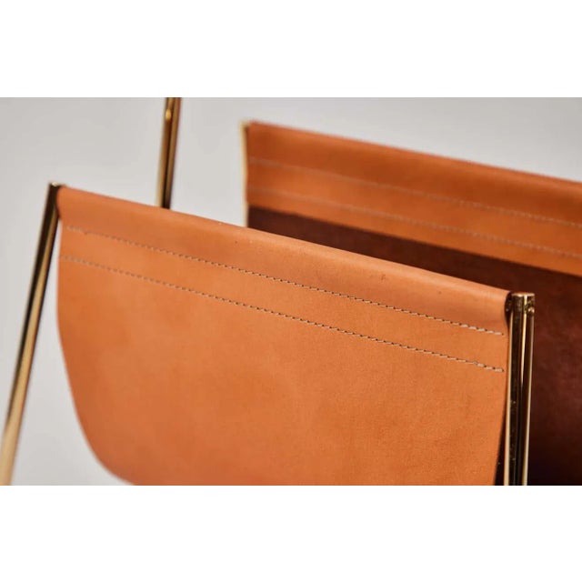 Carl Auböck Model #4019-2 Cognac Leather and Brass Magazine Rack For Sale - Image 10 of 11