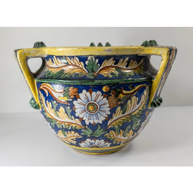 Blue Mid-Century Italian Faience Majolica Pottery Jardiniere Planter For Sale - Image 8 of 18