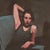 Italian Chair by Michael Carson | Oil on Panel Woman sitting in a blue chair on a patterned floor. For Sale - Image 4 of 5