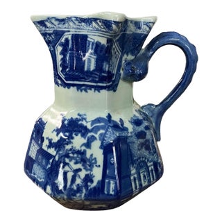 Vintage Blue and White Ironstone Pitcher For Sale