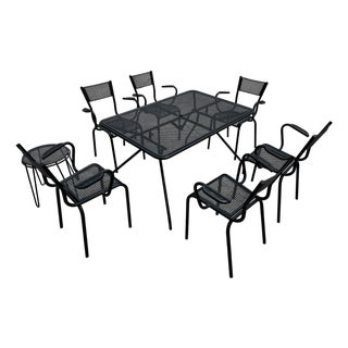 Perforated Metal Armchairs and Table in the style of Mathieu Matégot, 1950s, Set of 7 For Sale