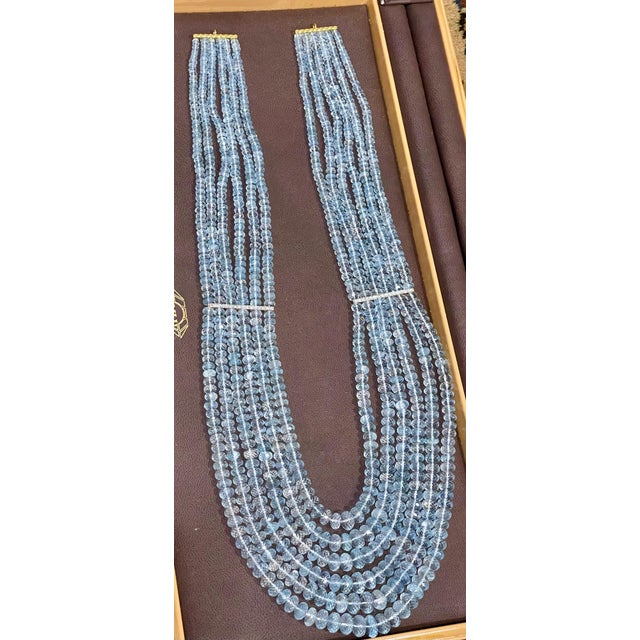 1100 Ct 6 Layer Natural Aquamarine Bead Necklace 14 Kt Gold and Diamond Necklace For Sale - Image 18 of 18