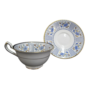 Royal Crown Derby Bone China Flower Mandarin Blue Footed Tea Cup & Saucer