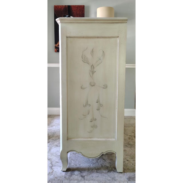 Antique White Hand Decorated Tall Chest by Ethan Allen For Sale - Image 8 of 13