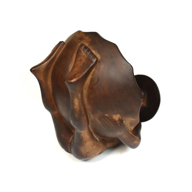 Brown Mid 20th Century Hand Wood Carved Oriental Man Holding Bowl Ashtray For Sale - Image 8 of 12