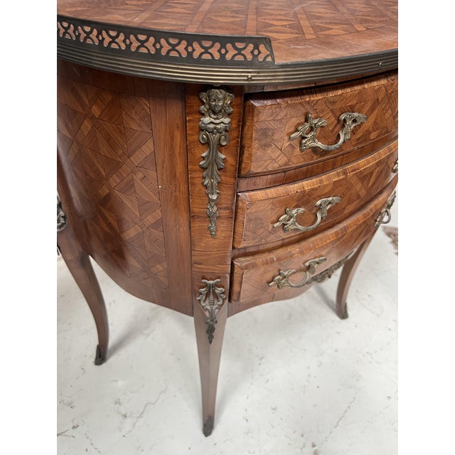 Brown Louis XV Style Marquetry Half-Moon Commode with Cube Base, 1900s For Sale - Image 8 of 11