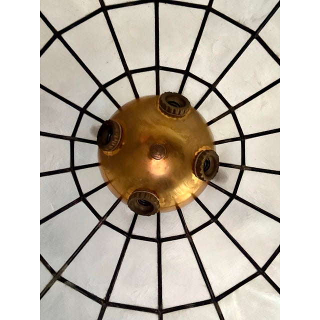 Cream Vintage Capiz Shell Pendant Light With Brass Hardware and Scalloped Edge For Sale - Image 8 of 10
