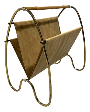 Brass and Rattan Magazine Holder, 1950s