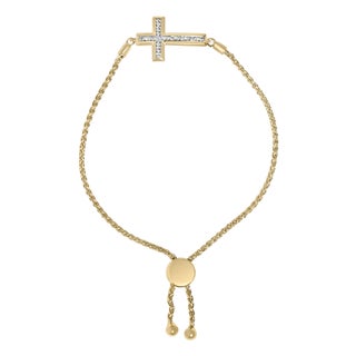 Gold Vermeil Diamond Accent Cross Lariat Bolo Bracelet For Sale