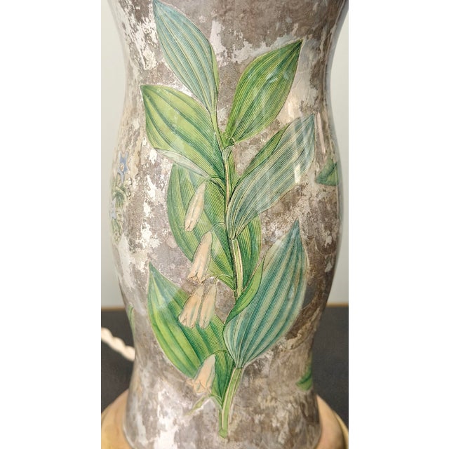 Vintage Botanical Reverse-Decoupage Glass Table Lamp With Pierced Brass Base For Sale - Image 9 of 12