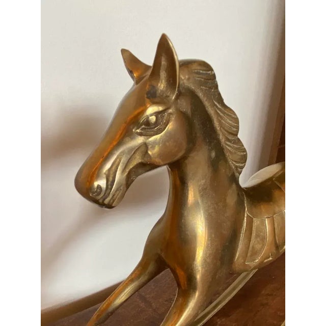 Vintage Mid 20th Century Solid Brass Extra Large Rocking Horse For Sale - Image 4 of 7