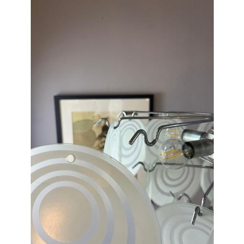 Glass White and Silver Chandelier with Glass Panes For Sale - Image 7 of 11