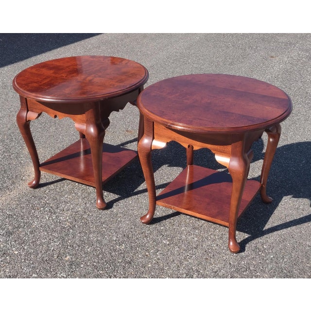 Mid 20th Century Vintage Cherry Wood Round End Tables - a Pair For Sale - Image 4 of 9