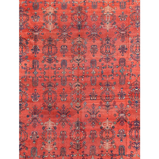 Square-Sized Antique Persian Sultanabad Rug in Terracotta Red and Medium Blue 10'7"x11'9" For Sale - Image 4 of 8