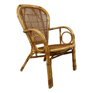 Italian Rattan Easy Armchair, Italy, 1970s For Sale
