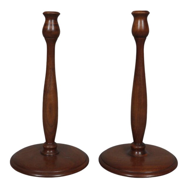 Mid Century Modern Walnut Candlestick Holders, a Pair For Sale