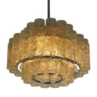 Mid-Century Ice Glass 3-Tier Chandelier with 45 Glass Tubes from Doria Leuchten, 1960s For Sale