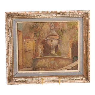 Early 20th Century Framed French Fountain Landscape Oil Painting For Sale