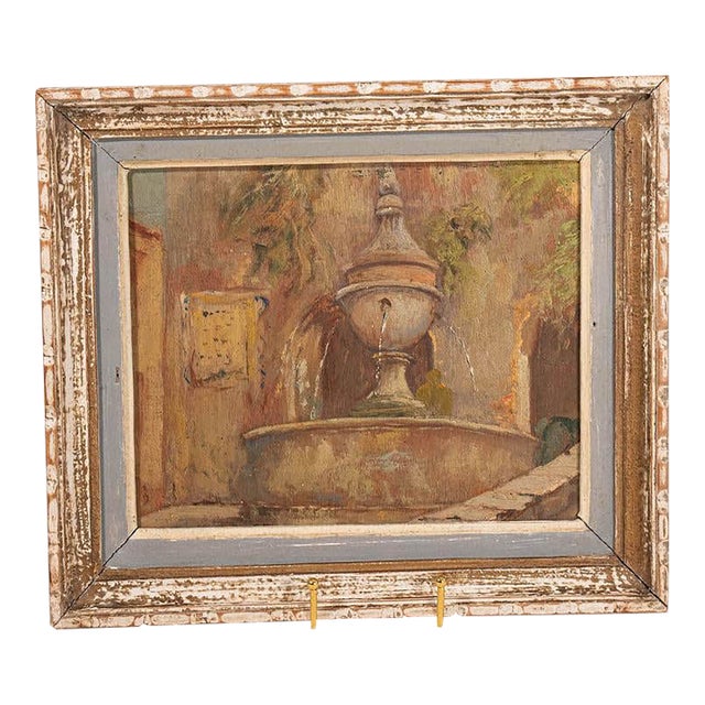 Early 20th Century Framed French Fountain Landscape Oil Painting For Sale