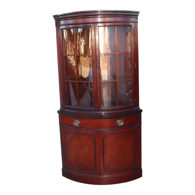1950s Vintage Drexel New Travis Court Bow-Front Corner China Cabinet For Sale