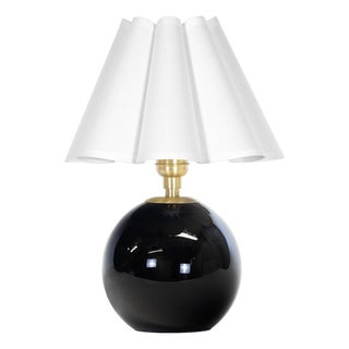 Giorgio Black Glass Mini Lamp, Natural Brass with Linen Scalloped Shade For Sale