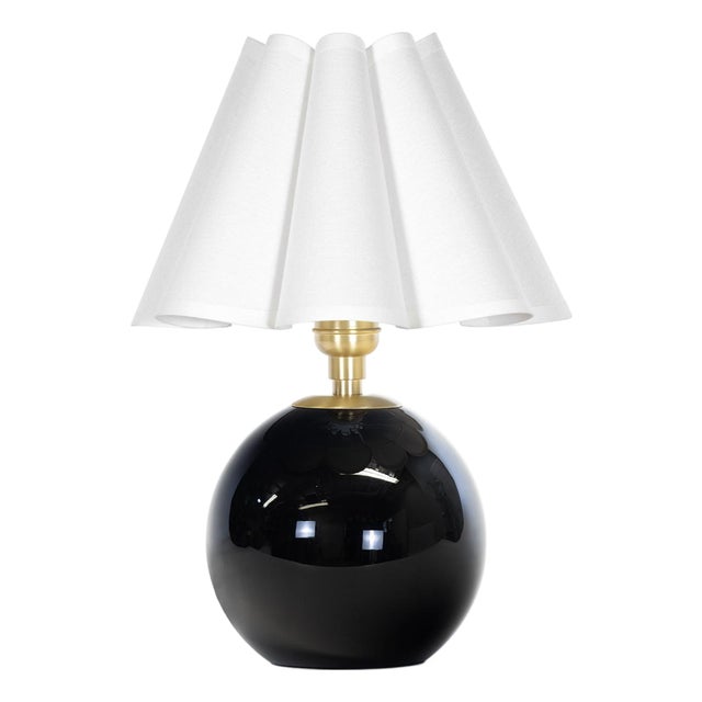 Regina Andrew Giorgio Black Glass Mini Lamp, Natural Brass with Linen Scalloped Shade For Sale