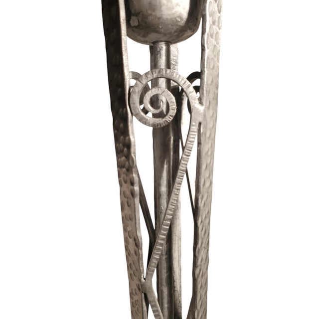 Silver French Art Deco Nickeled Iron and Art Glass Floor Lamp Signed Muller Freres 1930 For Sale - Image 8 of 12