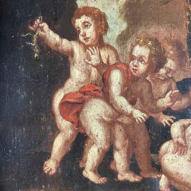 Nude, Landscapes with Putti, 1800s, Oil Painting on Panel, Framed, Set of 2 For Sale - Image 4 of 10