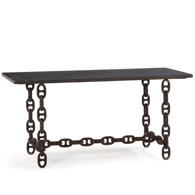 Modern Pair of Brutalist Blue Stone Top Chain Consoles, C. 1970 For Sale - Image 3 of 7