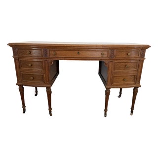 Vintage Edwardian-Style Oak Pedestal Desk With Casters For Sale