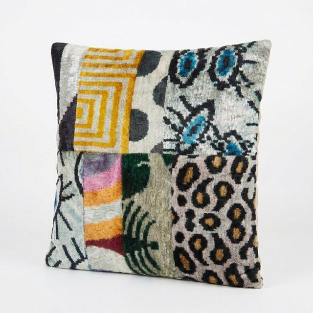 Mid-Century Modern Uzbek Ikat Patchwork Pillow Cover 20'' X 20'' For Sale - Image 3 of 4