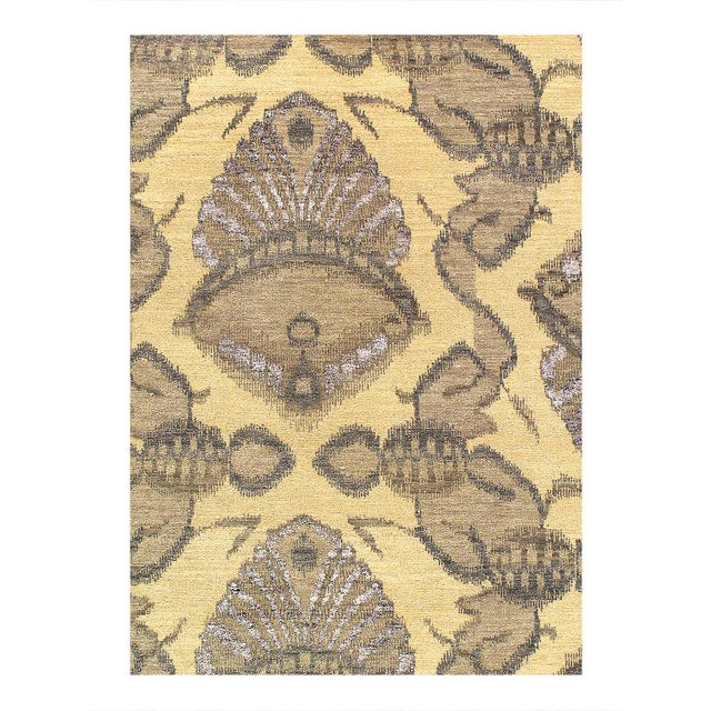 New Modern Transitional Ikat Style Area Rug, The warm ecru and Beige colors and cool slate Gold hues combined with this...