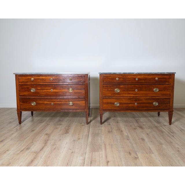 Pair of Directoire Chests in Plum Wood with Original Gray Marble Tops, 18th Cent For Sale In Atlanta - Image 6 of 12