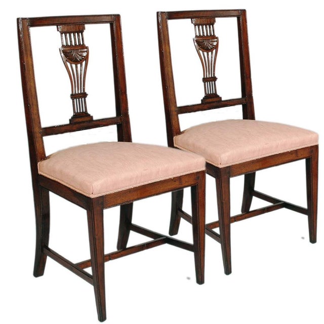 Venetian Six Asolane Biedermeier Chairs in Walnut, Lyre-Shaped Back, Hand-Carved Bottega Vincenzo Cadorin attributed, 1890s, Set of 6 For Sale - Image 3 of 8