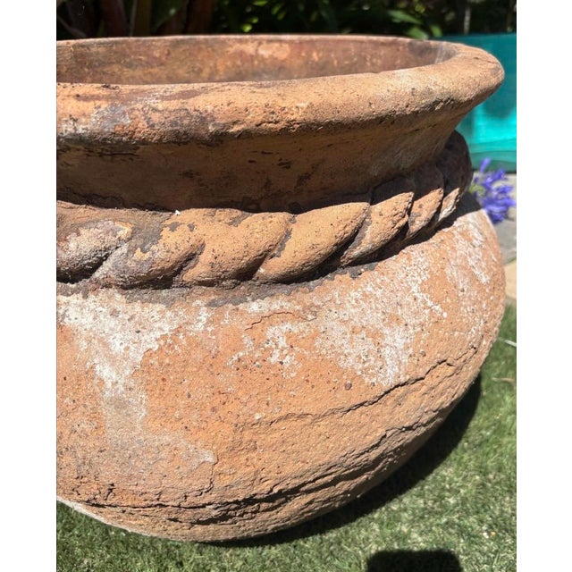 Vintage Mediterranean Terracotta Garden Planter With Applied Rope Detail & Aged Patina For Sale In Los Angeles - Image 6 of 10