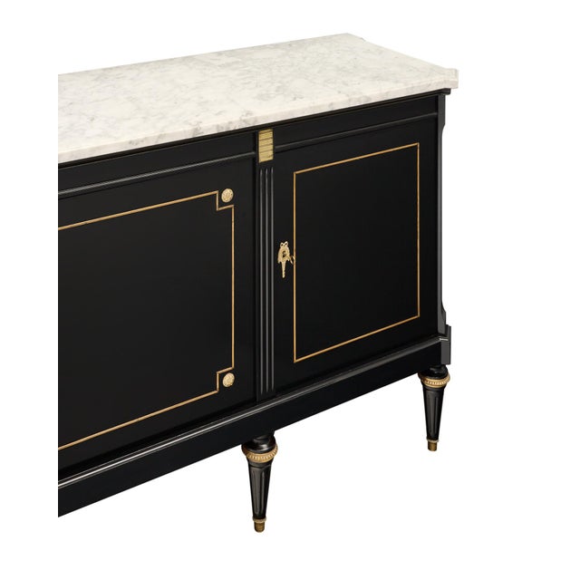 French Louis XVI Style Ebonized Mahogany Breakfront Enfilade With Carrara Marble, Circa 1920 For Sale In Austin - Image 6 of 9