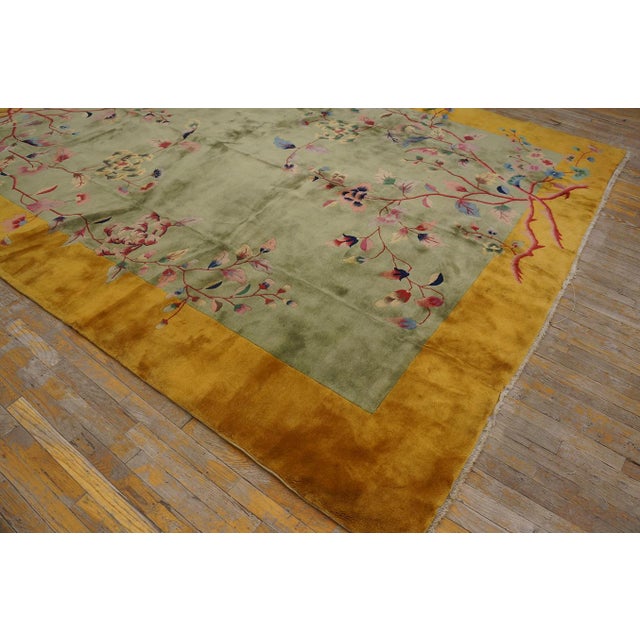 1920s Green Gold Floral Antique Chinese Art Deco Carpet by Nichols Workshop 9' X 11'6" Wool Rug For Sale - Image 12 of 12