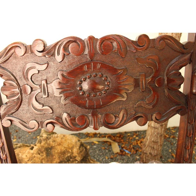 Antique Italian Carved Walnut Upholstered Bench, C. Late 1800s For Sale - Image 9 of 11